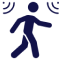 Person walking with signal waves illustration.