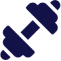 Dark blue dumbbell icon on black background.